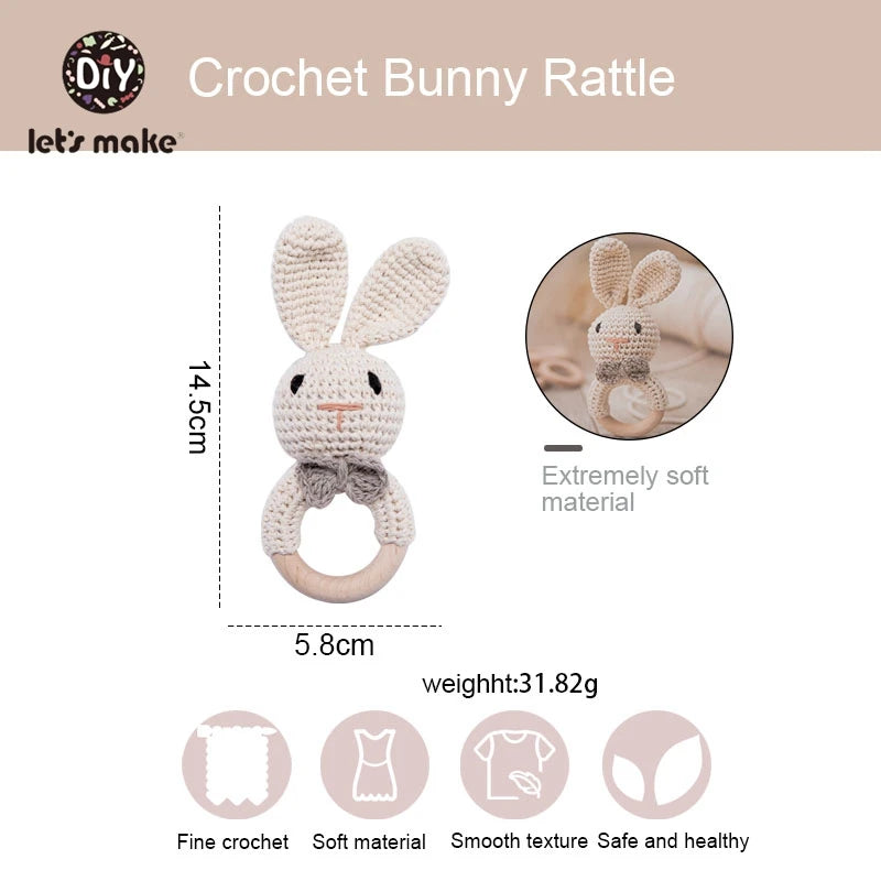 Let's Make 1PC Rabbit Dropshipping Crochet Rattle Soother Bracelet Teether Set Baby Product Mobile Pram Crib Ring Wooden Toys