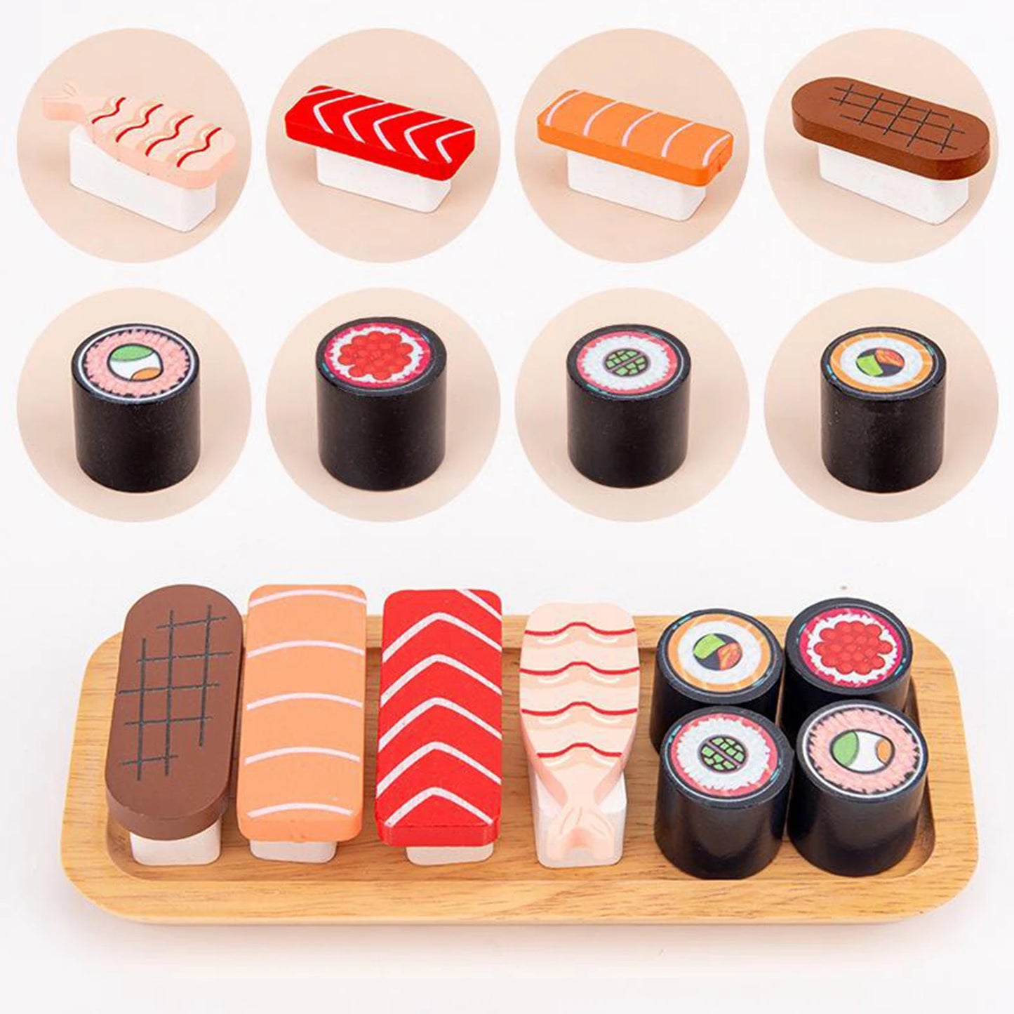 Children's Wooden Simulation Play House Sushi Group Food Set Pretend Role Play Food Set Kitchen Accessories for Boys Girls Toys