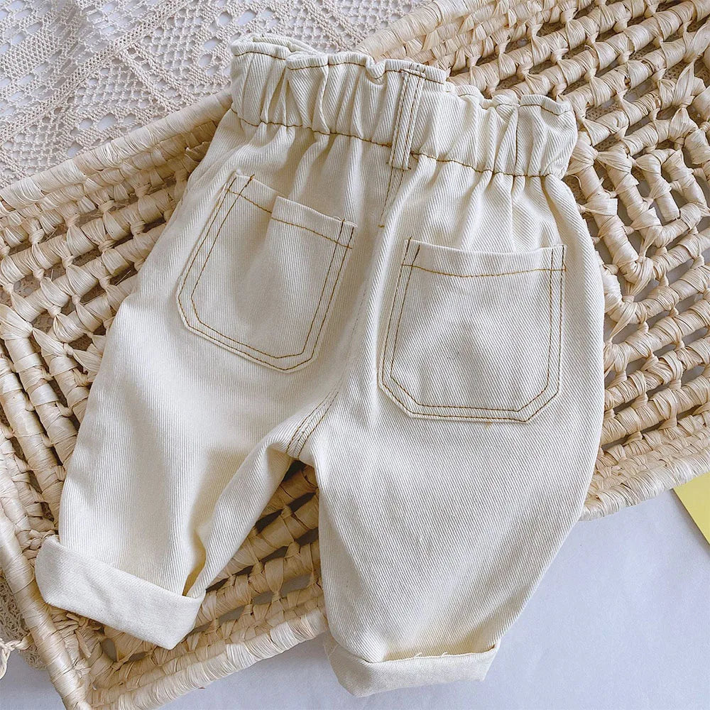 Baby Girl Pants Soft Denim High Waist Baby Girl Leggings Solid Color Infant Clothing Little Girls Jeans Pants