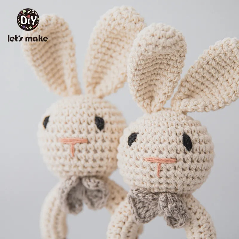 Let's Make 1PC Rabbit Dropshipping Crochet Rattle Soother Bracelet Teether Set Baby Product Mobile Pram Crib Ring Wooden Toys