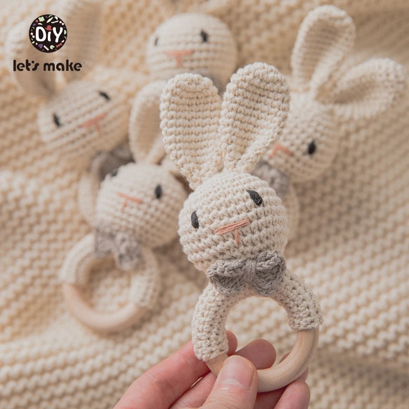 Let's Make 1PC Rabbit Dropshipping Crochet Rattle Soother Bracelet Teether Set Baby Product Mobile Pram Crib Ring Wooden Toys