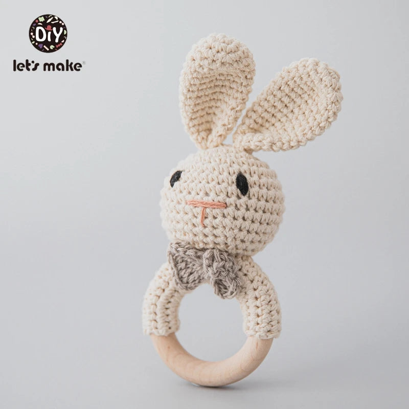 Let's Make 1PC Rabbit Dropshipping Crochet Rattle Soother Bracelet Teether Set Baby Product Mobile Pram Crib Ring Wooden Toys