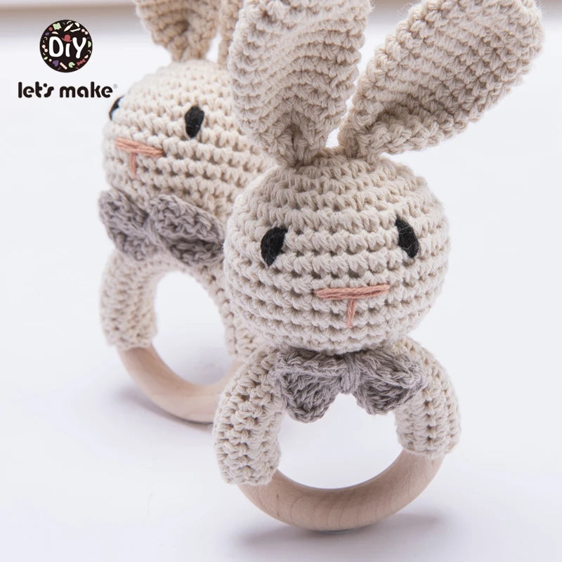 Let's Make 1PC Rabbit Dropshipping Crochet Rattle Soother Bracelet Teether Set Baby Product Mobile Pram Crib Ring Wooden Toys