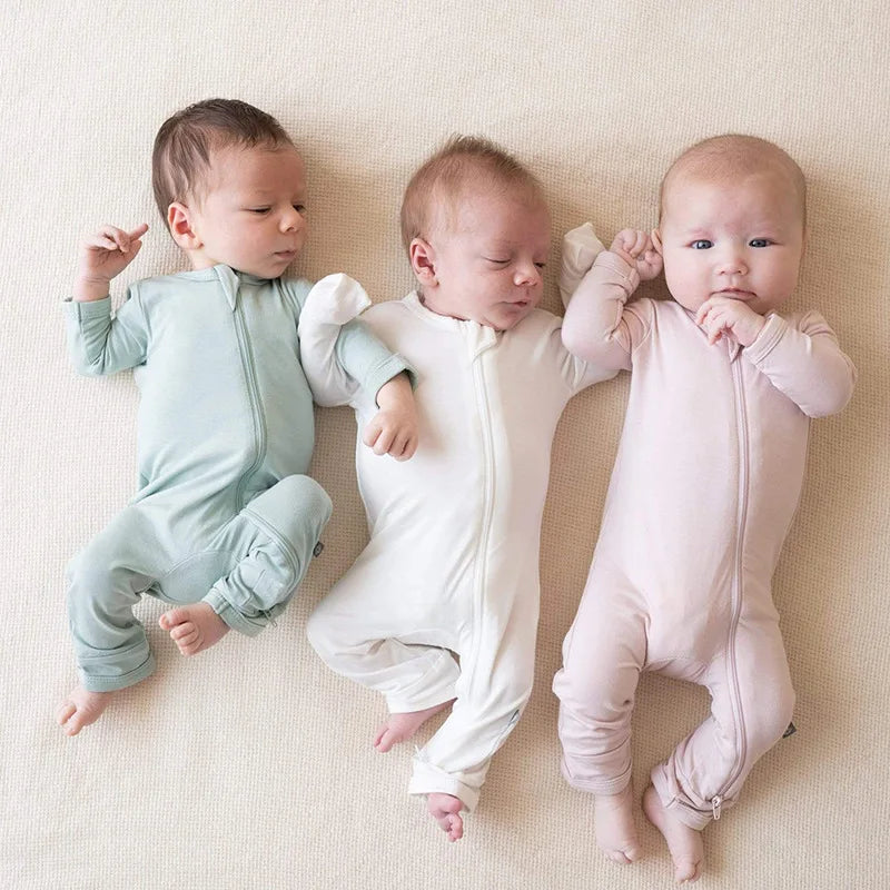 Infant Romper Bamboo Fiber Baby Boy Girl Clothes Newborn Zipper Footies Jumpsuit Solid Long-Sleeve Baby Clothing 0-24M Pajamas