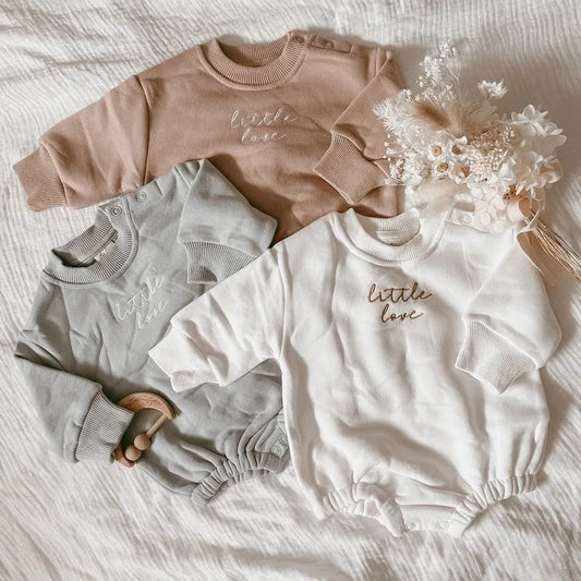 Newborn Baby Romper Winter Thick Crewneck Sweatshirts Romper Clothing Letter Embroidery Print Jumpsuits Sweatshirt White