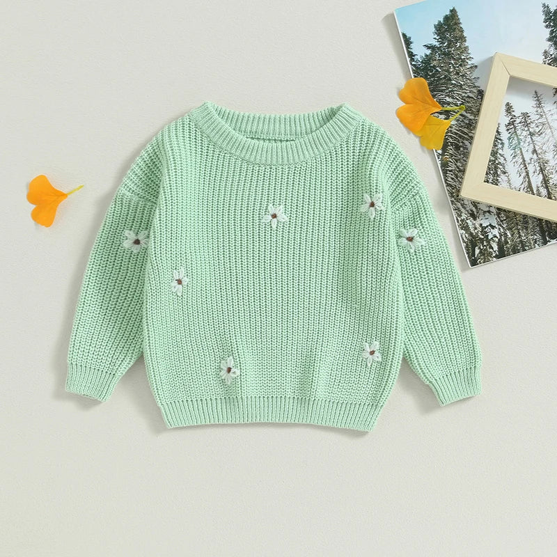 Fashion Baby Warm Sweaters Clothes for Newborn Girls Knitted Floral Loose Pullover Long Sleeve Toddler Baby Jumper Knitwear Tops