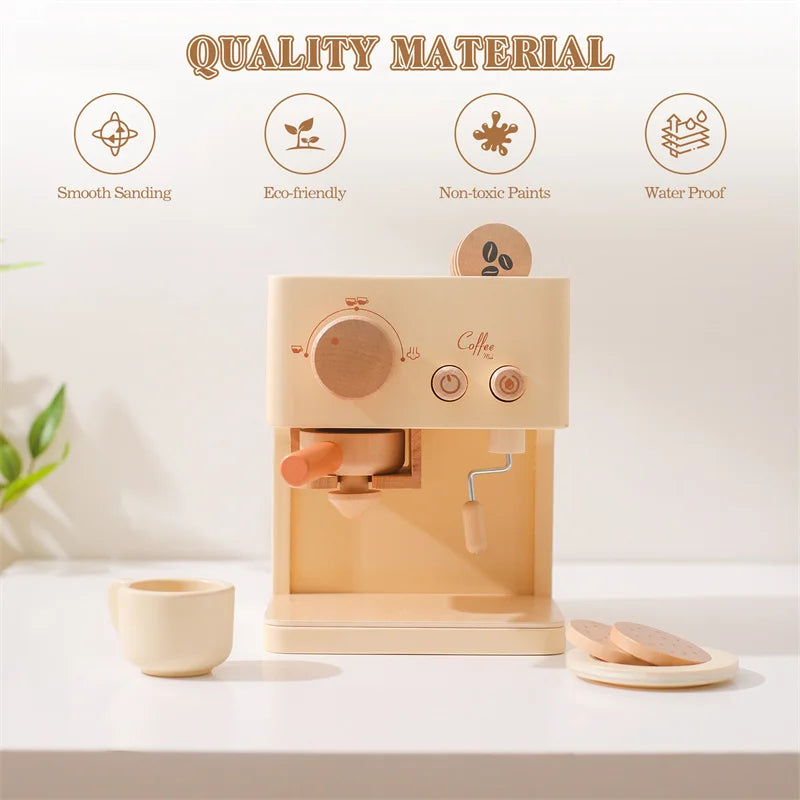 Kids Wooden Montessori Toy Set Children Coffee Machine Kitchen Toys Children Cosplay Play House Educational Toys Block Baby Gift