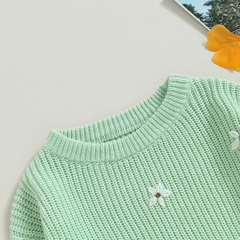 Fashion Baby Warm Sweaters Clothes for Newborn Girls Knitted Floral Loose Pullover Long Sleeve Toddler Baby Jumper Knitwear Tops