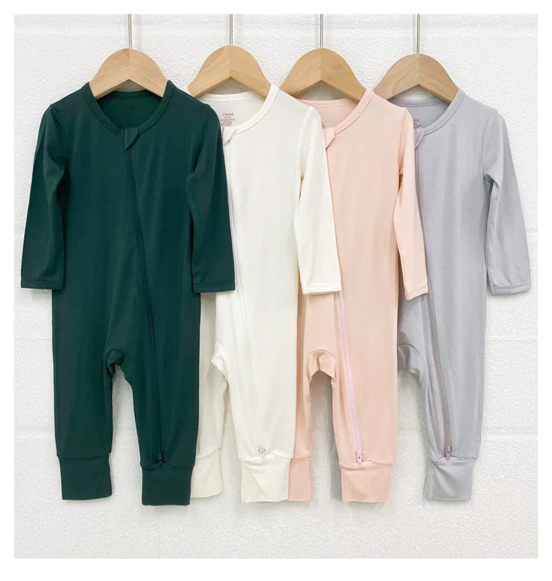 Infant Romper Bamboo Fiber Baby Boy Girl Clothes Newborn Zipper Footies Jumpsuit Solid Long-Sleeve Baby Clothing 0-24M Pajamas